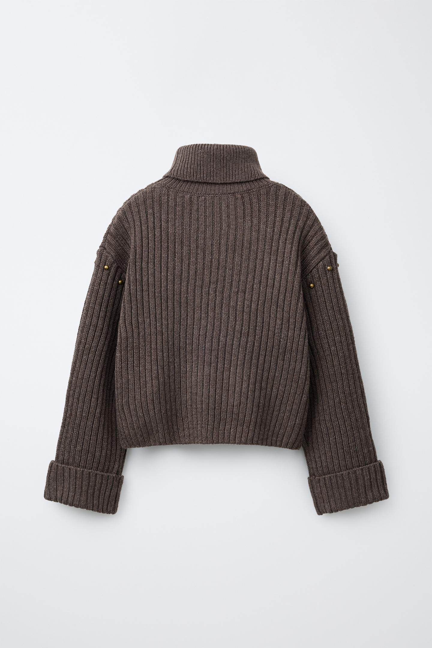 Детский свитер Zara Wool-Blend Studded Turtleneck, цвет: Коричневый — фото 2