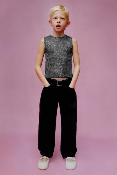 TOP EN MAILLE À PAILLETTES - Gris de Zara