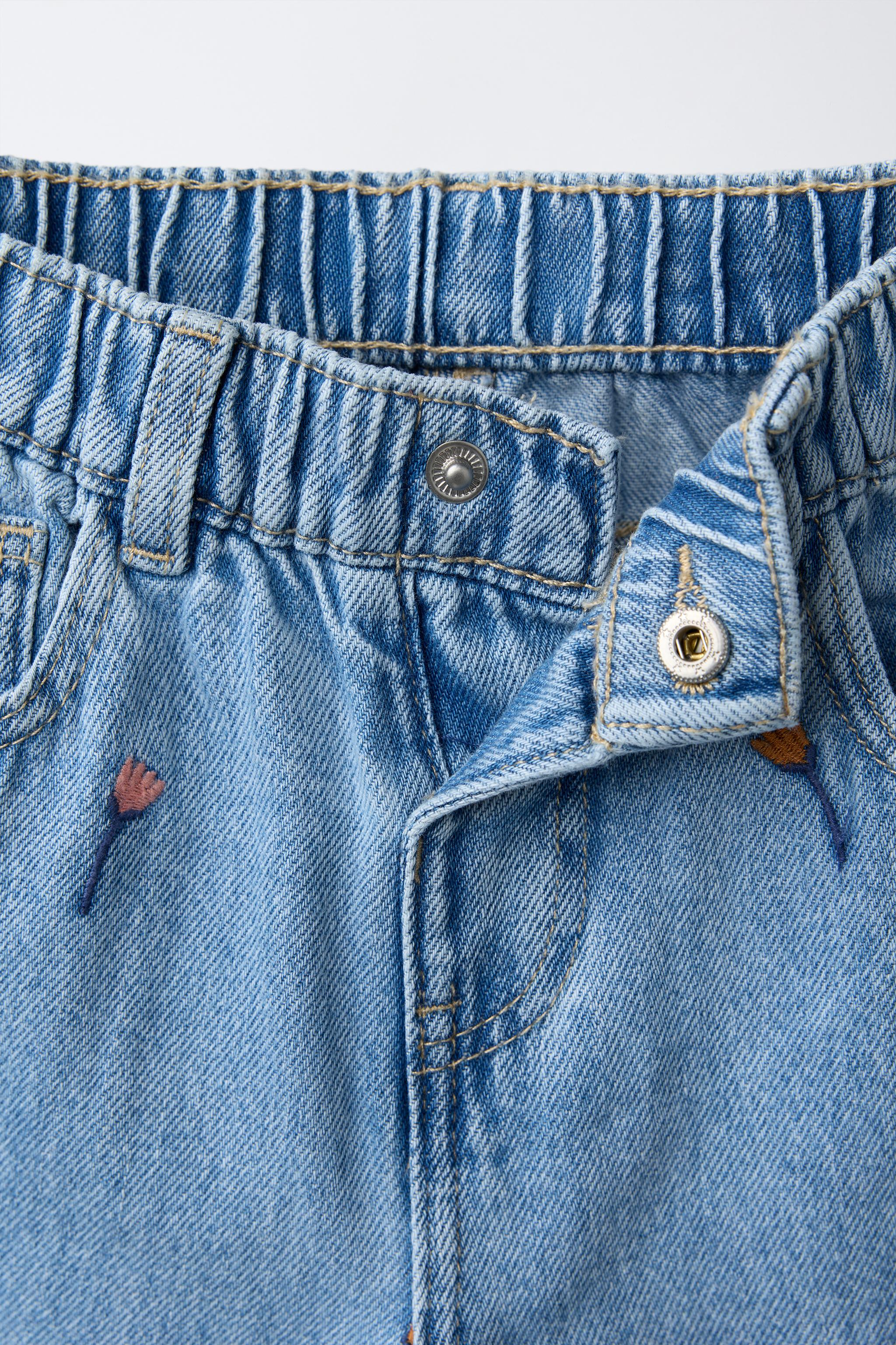 Детские джинсы Zara EMBROIDERED RUFFLED CULOTTE JEANS — фото 3