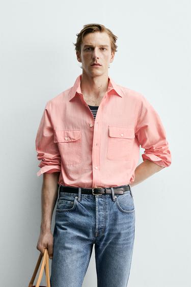 Zara REGULAR FIT FLOWY POCKET SHIRT AARON LEVINE X ZARA - Chalk pink