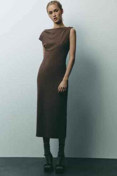 DRAPED MIDI DRESS - Brown by Zara - Image 0