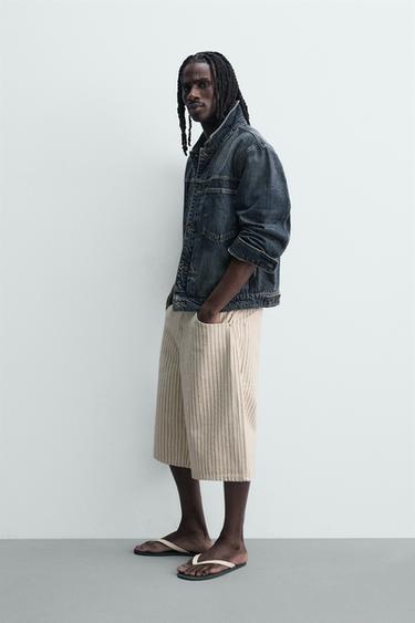 SHORT RELAXED FIT À RAYURES TENNIS - Écru de Zara - Image 3