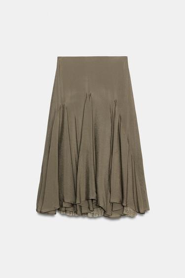 JUPE FLUIDE À GODETS EN DENTELLE - Kaki foncé de Zara - Image 7