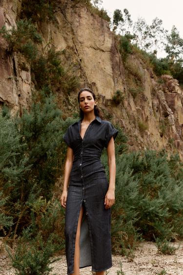 ROBE Z1975 MI-LONGUE EN JEAN - Bleu de Zara