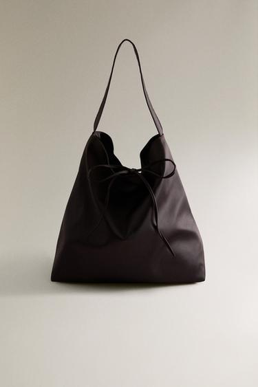 SAC CABAS SATIN - Marron chocolat de Zara - Image 0