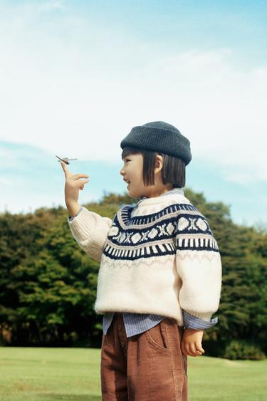 Zara 提花針織衫 - 裸色 / 藍色