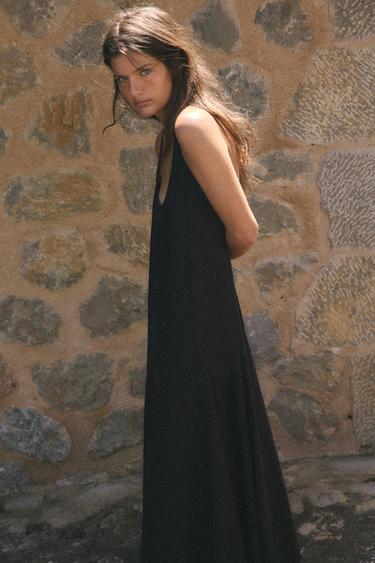 ROBE MI-LONGUE EN LYOCELL - Noir de Zara - Image 2