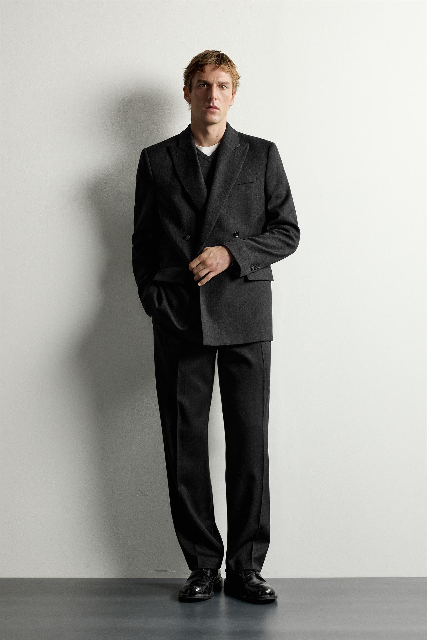 Мужской пиджак Zara 100% Wool Manteco® Double-Breasted Suit Blazer, цвет: Серый меланжевый