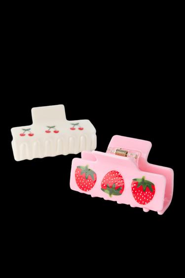 PACK OF TWO STRAWBERRY AND CHERRY HAIR CLIPS - Pink by Zara