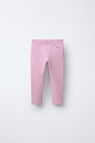 Zara LABEL DETAIL RIBBED LEGGINGS - Chalk pink