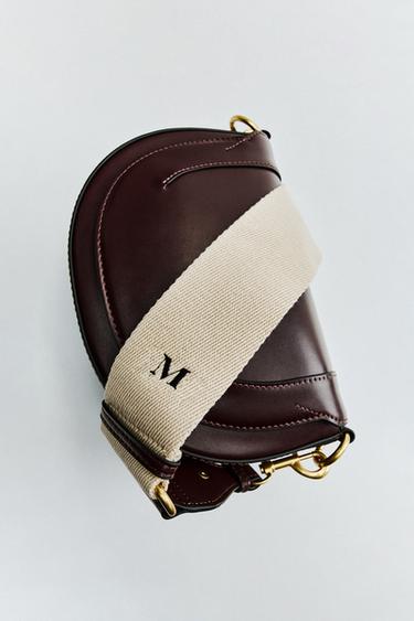 Zara CONTRASTING TOPSTITCHING CROSSBODY BAG - Burgundy Red