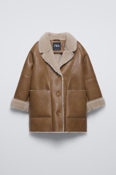 DOUBLE-FACED FAUX SHEARLING COAT - Light brown by Zara