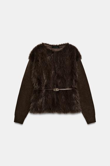 CHAQUETA EFECTO PELO COMBINADA - Marrón de Zara - Imagen 0