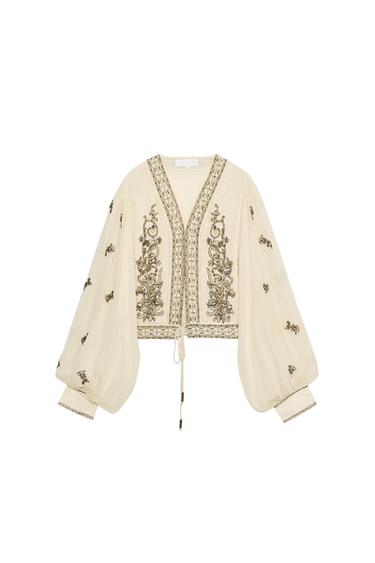 ZW COLLECTION BEADED EMBROIDERED BLOUSE - Ecru by Zara