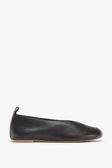 LEATHER BALLERINA WITH OPENING - Brown by Zara - Image 0