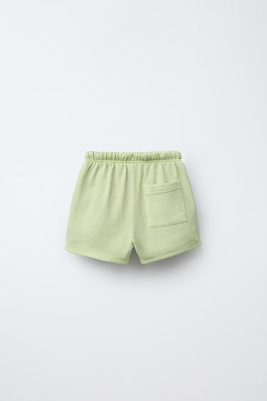 STRAIGHT FIT GARMENT-DYED PLUSH BERMUDA SHORTS WITH LABEL - Lime by Zara - Image 1