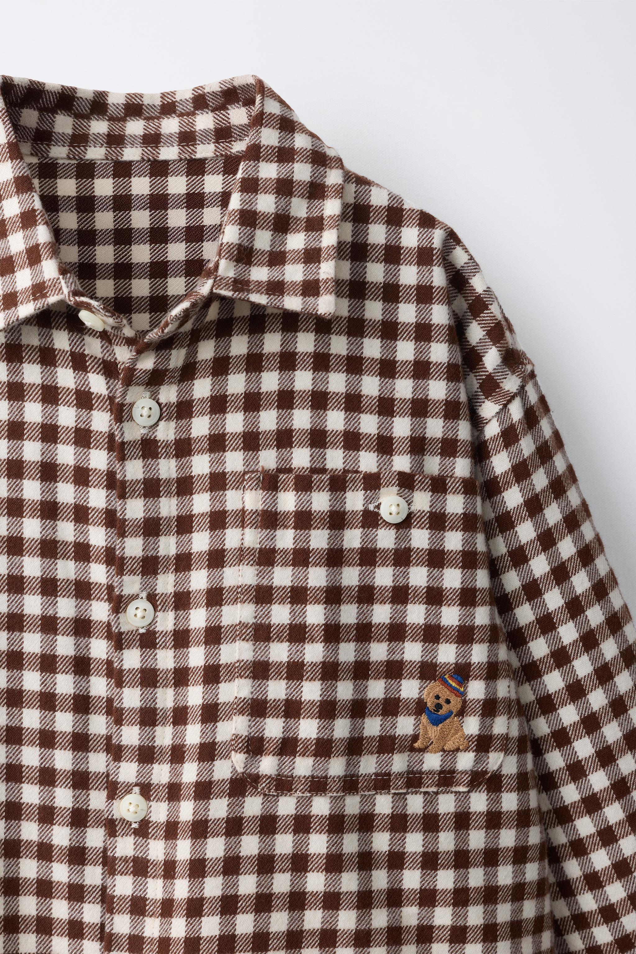 CHEMISE CARREAUX VICHY POCHE BRODÉE