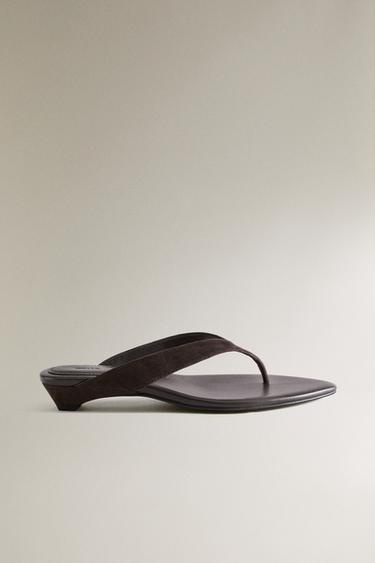 Zara LEATHER HEEL SANDALS - Brown