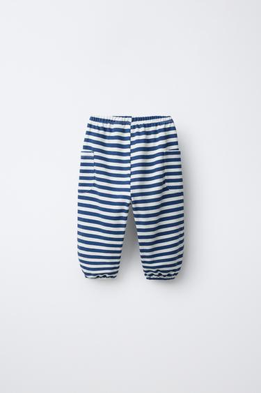 STRIPED JOGGERS WITH LABEL - Ecru / Blue by Zara - Image 1
