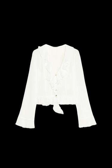 SEMI-SHEER BLOUSE WITH RUFFLE TRIMS - Ecru by Zara - Image 0