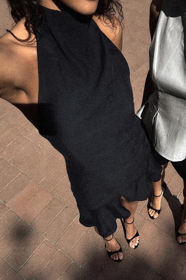 HALTER ASYMMETRIC SHORT DRESS - Black by Zara