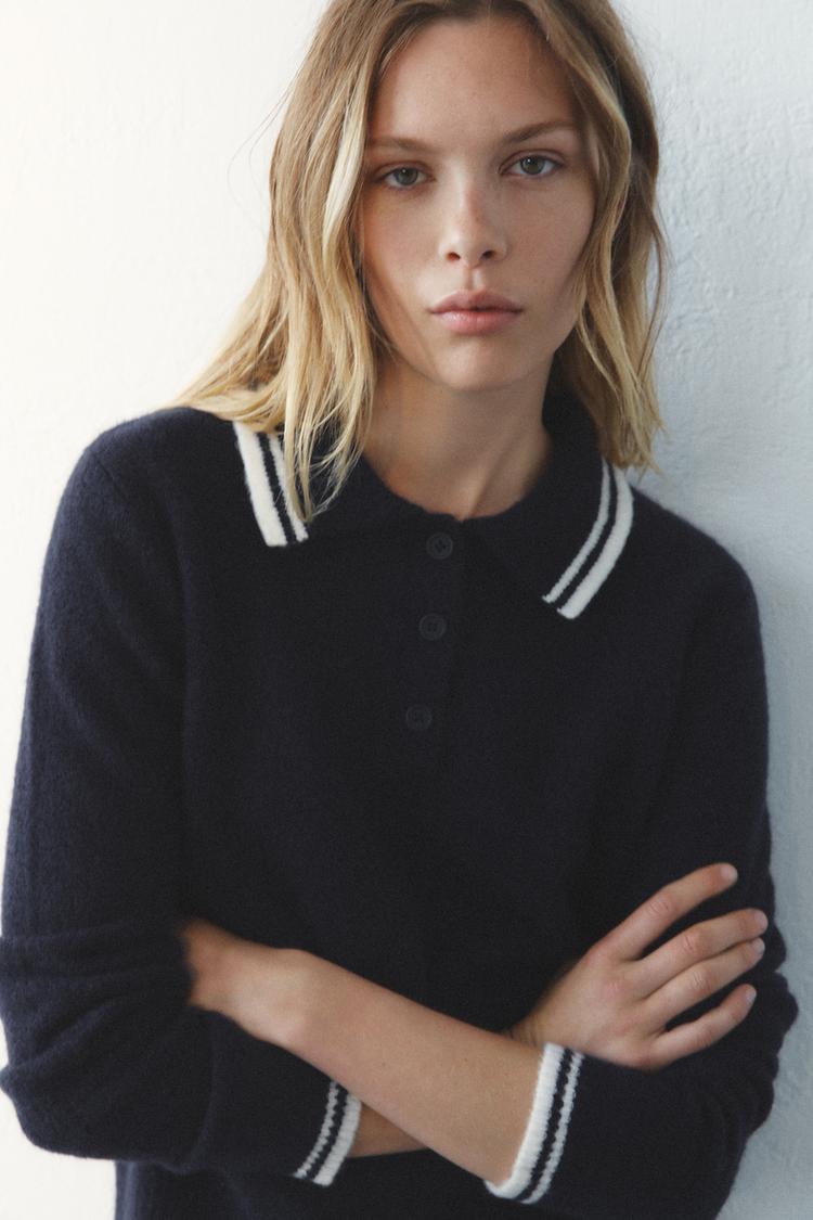 KNIT POLO SWEATER navy ZARA South Africa