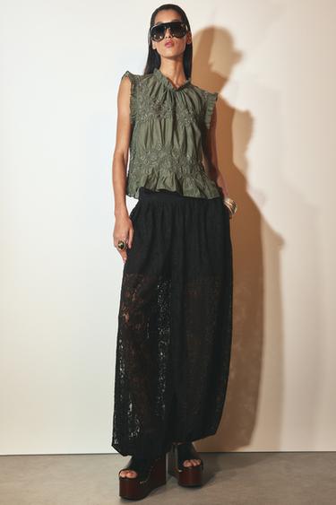 ZW COLLECTION LACE BALLOON TROUSERS - Black by Zara