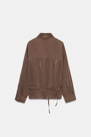 CHEMISE CACHE-CŒUR À RAYURES - Marron / Écru de Zara - Image 6