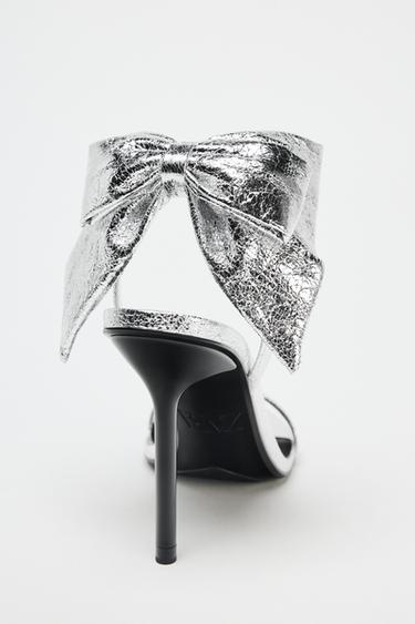 METALLIC EFFECT BOW SANDALS - Silver by Zara - Image 5