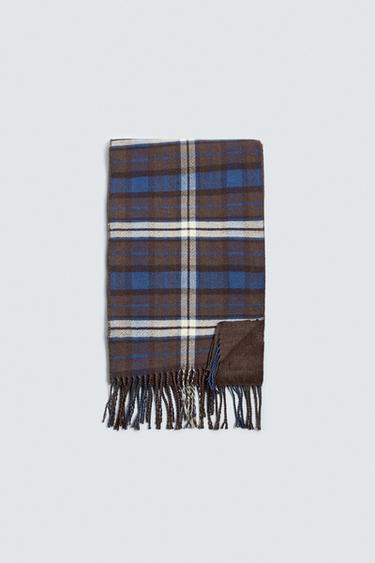 Zara PLAID COMBINATION SCARF - Chocolate - Image 0
