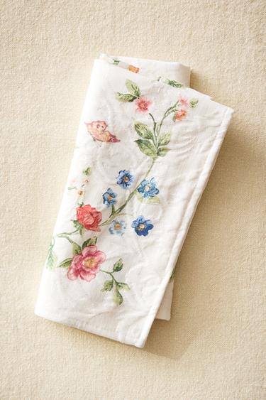 FLORAL PRINT AND JACQUARD NAPKIN - Greenish by Zara - Image 5