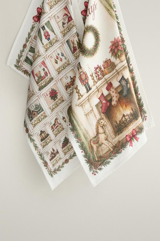 TORCHONS DE CUISINE MOTIF DE NOËL (LOT DE 2) - Vert de Zara - Image 0