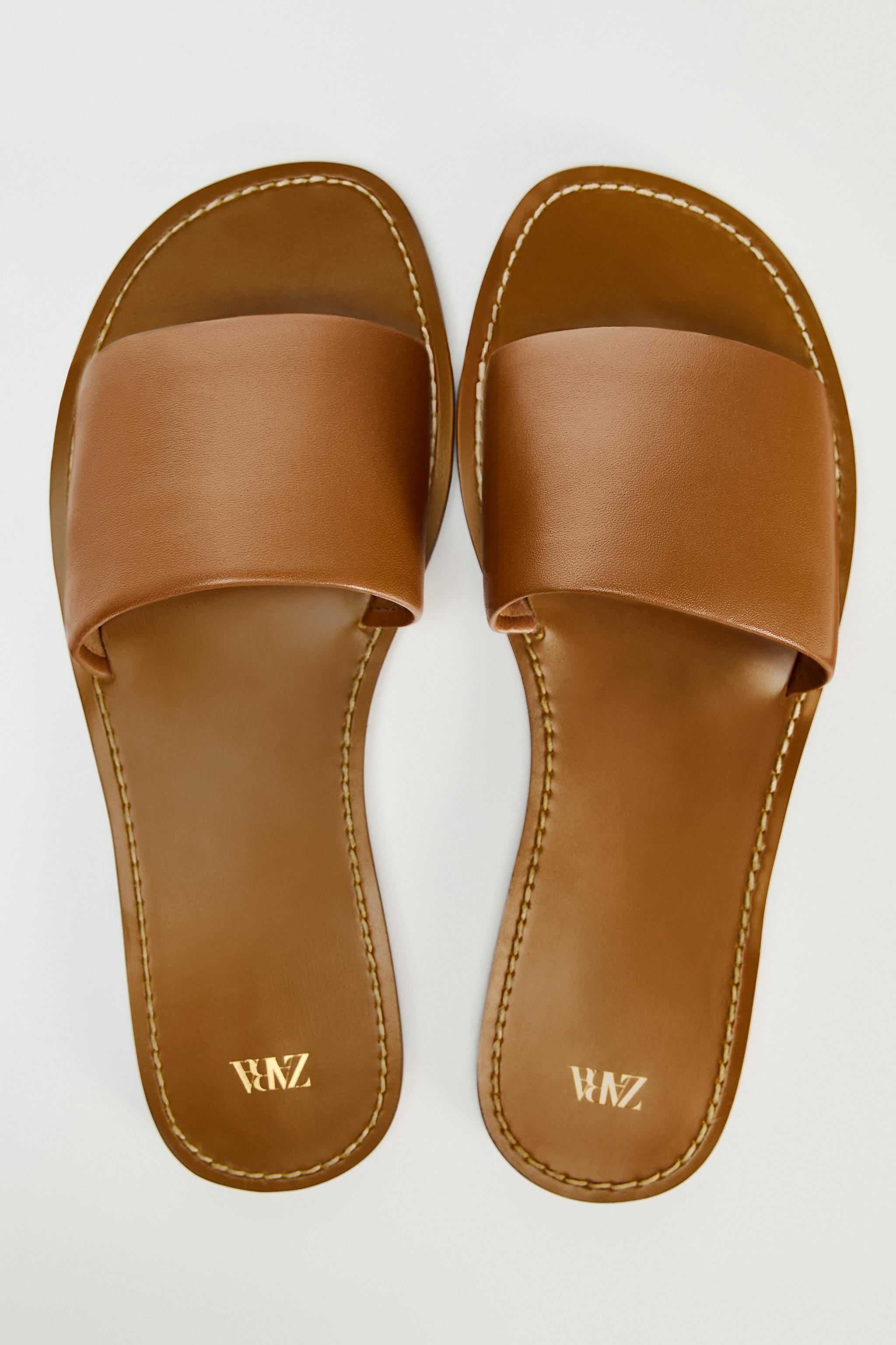 FLAT LEATHER SANDALS - Brown | ZARA United States