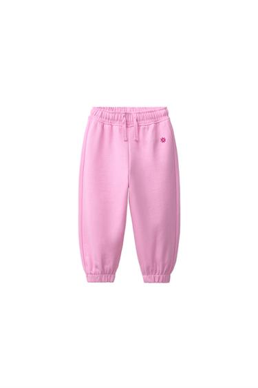 PANTALONI FELPA RICAMO MARGHERITA - Rosa gesso di Zara