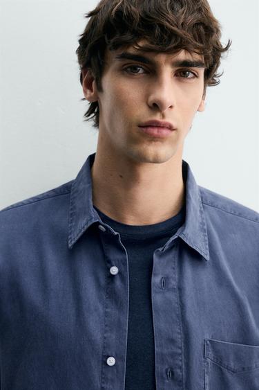 CHEMISE REGULAR FIT LYOCELL - COTON - Bleu encre de Zara - Image 4