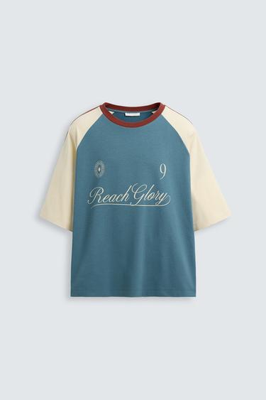 Zara RETRO SOCCER TECHNICAL T-SHIRT - Blue / White