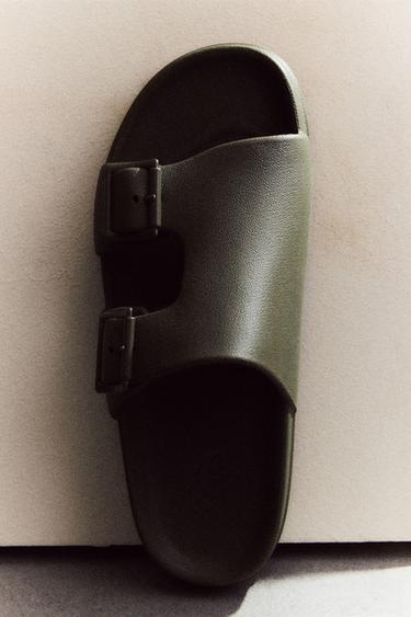 DOUBLE-STRAP RUBBERISED SANDALS - Sea green by Zara