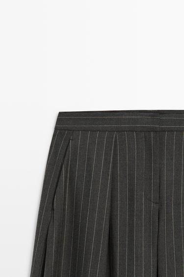 Wool blend striped wide-leg pants — Mink 2