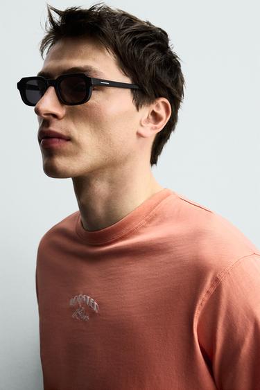 REGULAR FIT EMBROIDERED CONTRAST T-SHIRT - Coral by Zara - Image 4