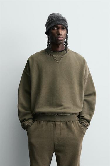 SUDADERA CREWNECK LAVADA - Khaki de Zara