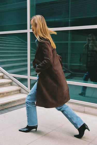 Zara FAUX SUEDE TAILCOAT - chocolate