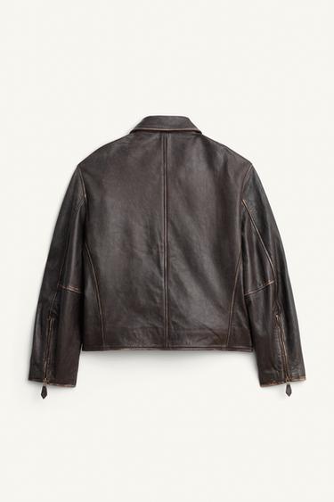 BLOUSON EN CUIR AVEC CEINTURE ÉDITION LIMITÉE - Marron foncé de Zara - Image 6