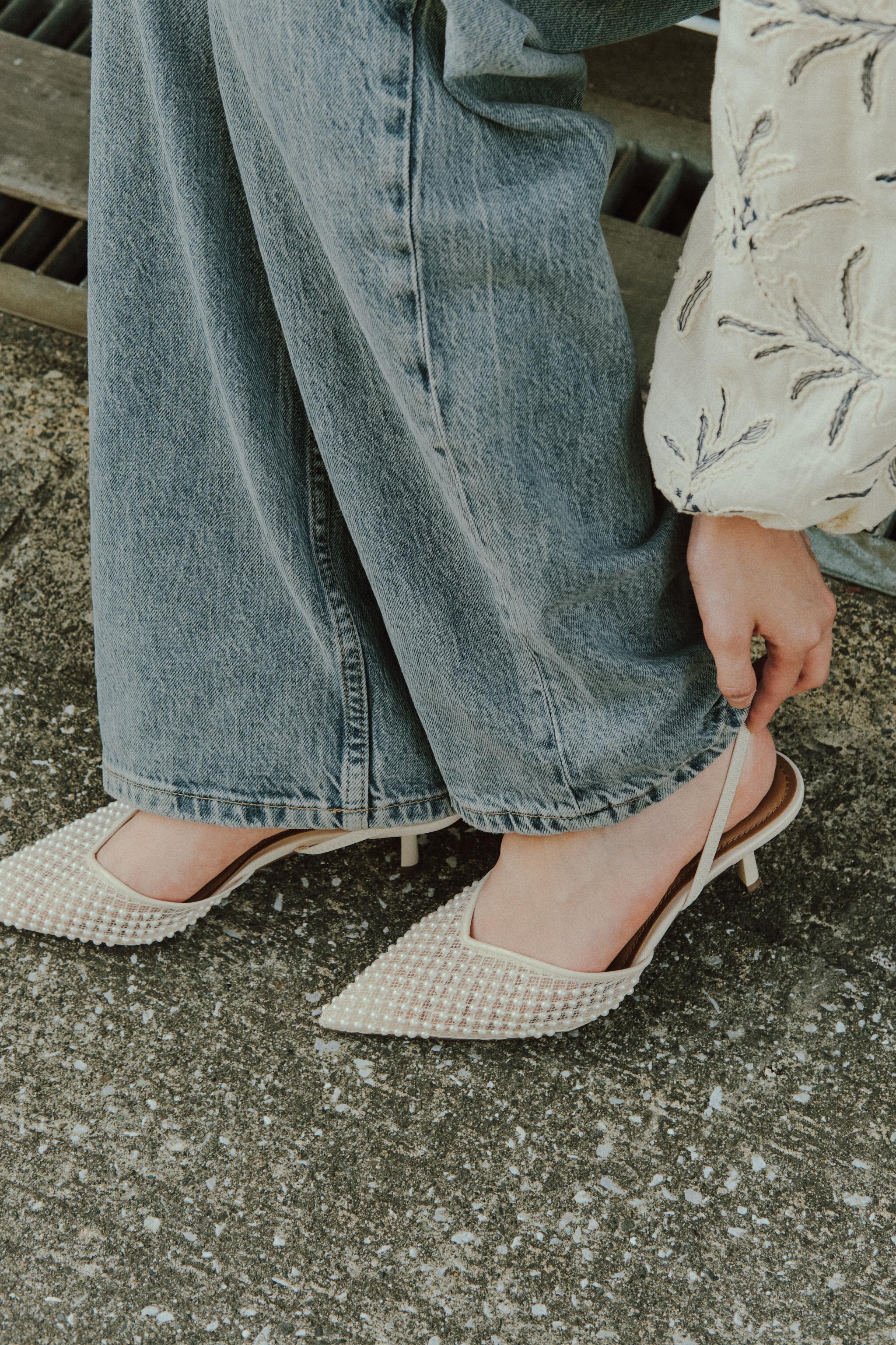 フェイクパールスリングバックシューズ - ホワイト | ZARA Japan