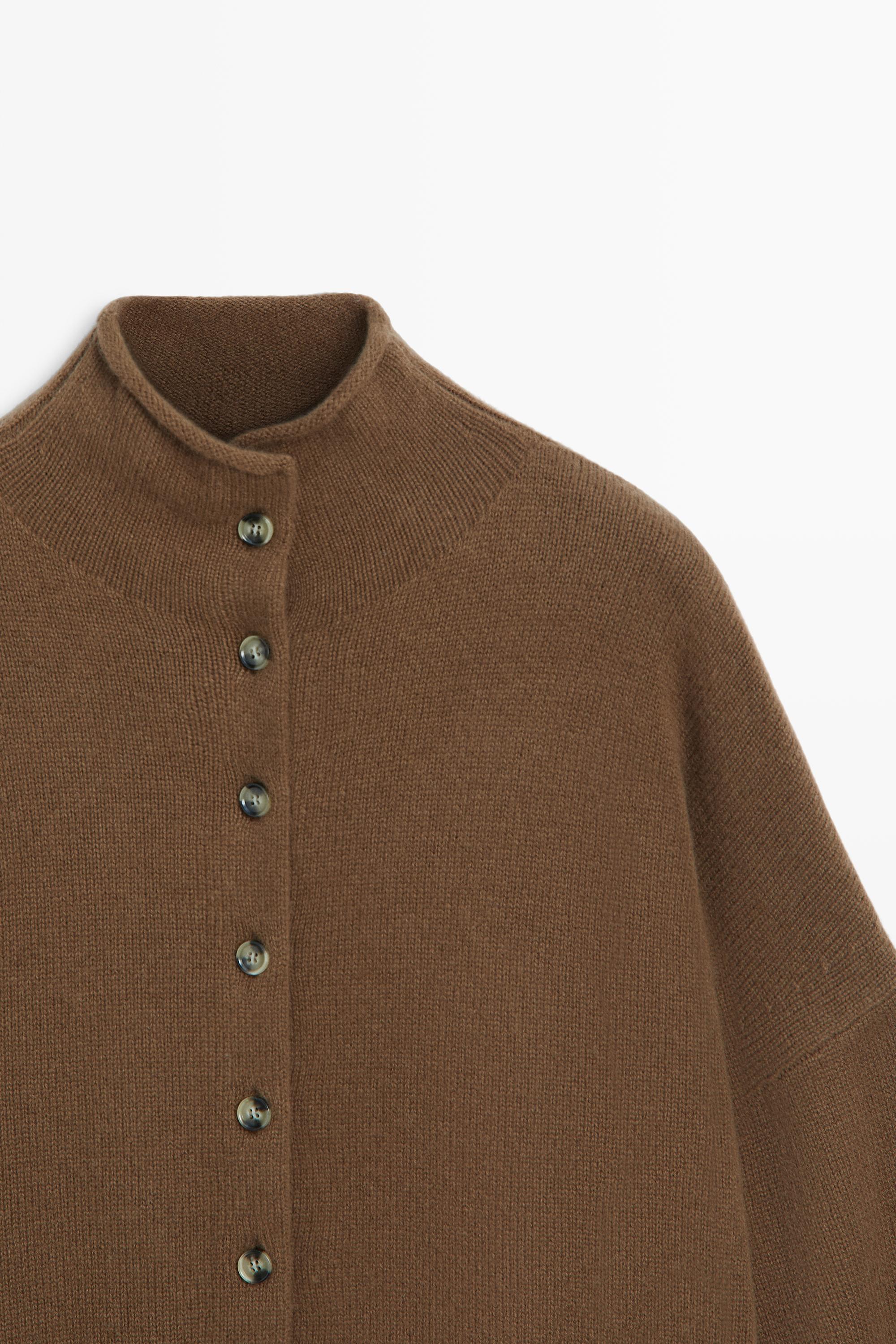 Wool and cashmere knit funnel neck cardigan