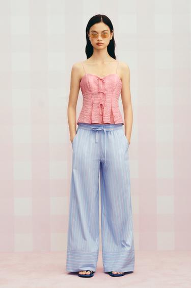 POPLIN STRIPE TROUSERS - Blue/White by Zara