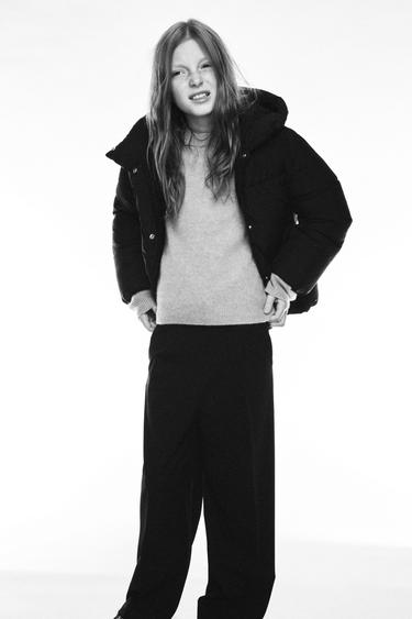 Zara HOODED QUILTED JACKET - Black