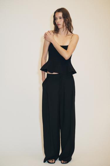 Zara STRETCH PEPLUM TOP - Black