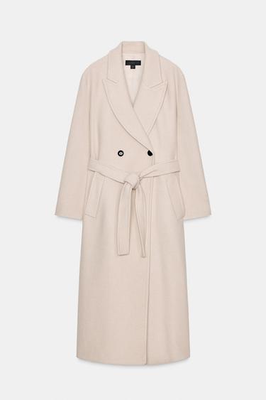 LONG WOOL COAT WITH BELT - Beige by Zara - Image 6