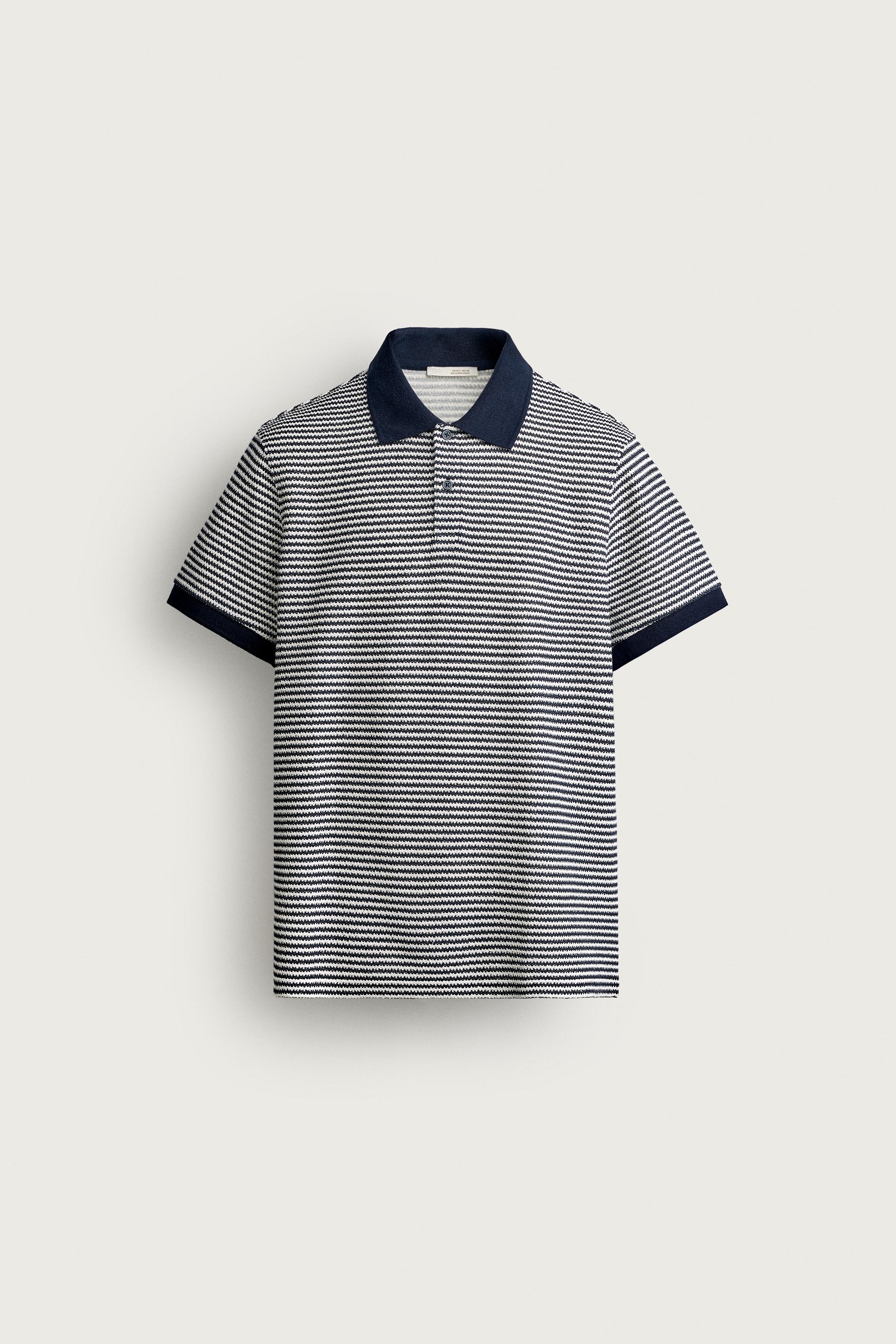 REGULAR FIT STRIPED TEXTURED POLO — striped