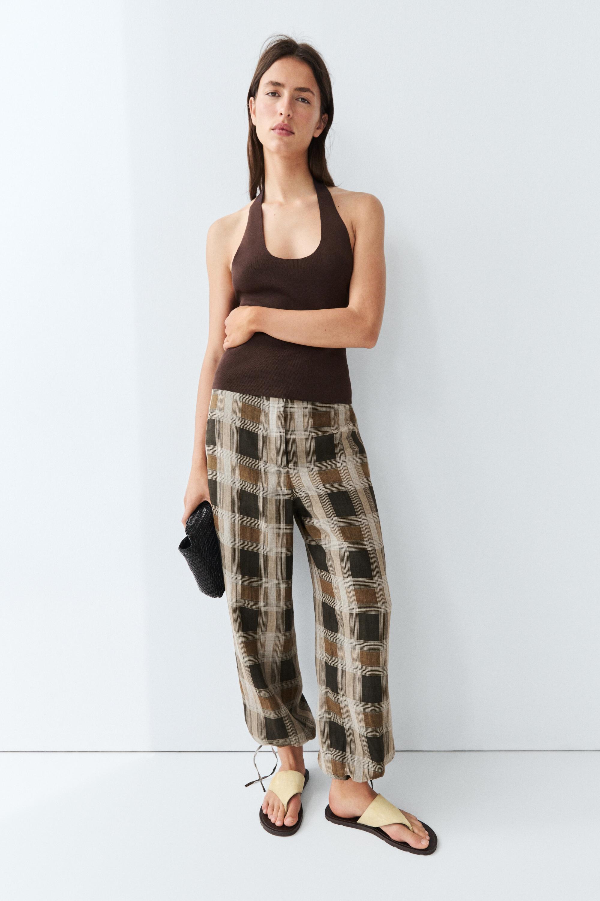Pantalon bouffant imprimé à carreaux
